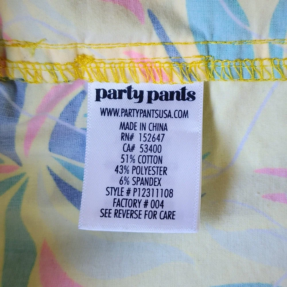 Party Pants Swim Trunks Mens Large Yellow Tropical‎ Palm Print Excellent